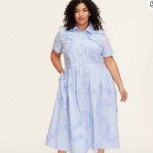 3X Kate spade x Target ribbon short sleeved midi dress in blue/white